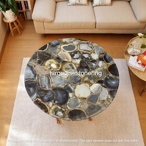 Mesa auxiliar de piedra de ágata natural, sofá moderno de mediados de siglo, mesa central y esquinera, mueble de noche de cristal geodo, decoración para sala de estar