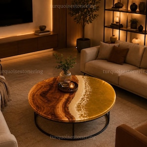 Mesa de centro redonda de resina epoxi, mesa de centro de lujo estilo ágata, mesa de resina de río hecha a mano, muebles modernos para sala de estar. imagen 1