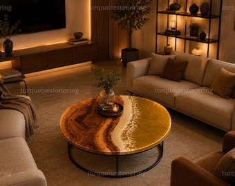 Round Epoxy Resin Coffee Table, Luxury Agate Style Center Table, Handmade River Resin Table, Modern Living Room Furniture