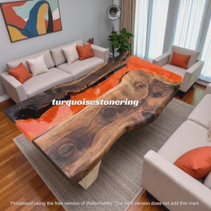 Red Epoxy Rectangular Table Top with Acacia Wood, Live Edge Wooden Dining Table Top, Resin River Table Top, Handmade Modern Home Interior