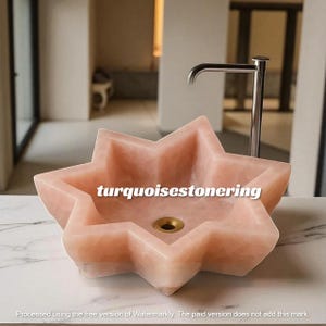 Star Shaped Rose Quartz Sink, Handmade Gemstone Basin, Pink Crystal Bathroom Vanity, Luxury Rose Quartz Wash Sink