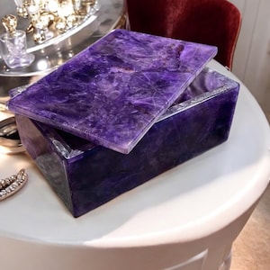 6&quot;x4&quot;x2&quot; Purple Amethyst Stone Top Jewelry Box Storage Handmade Box Crystal Personalized Gifts For Wedding Occasional