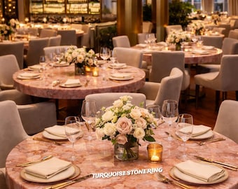 Handmade Rose Quartz Round Table Top Gemstone Home & Restaurant Decor