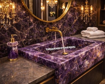 Premium Amethyst Crystal Wash Basin Statement Stone Sink for Luxury Vanity Spaces