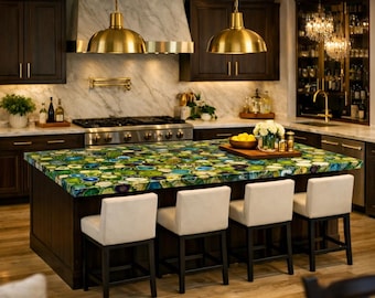Green Agate Stone Dining Table Top Mid Century Modern Handmade Kitchen Counter Furniture