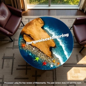 Round Ocean Epoxy Coffee Table – Handmade Resin River Table – Blue Ocean Waves Tabletop – Coastal Living Room Decor – Modern Center Table