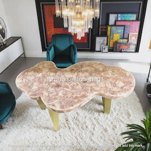 Live Edge Rose Quartz Stone Dining Table, Crystal Healing Gemstone Countertop, Luxury Modern Kitchen Slab Hallway Furniture Decors