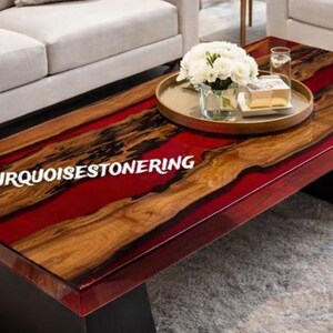 Handmade Red Epoxy Resin River Dining Table Modern Luxury Bar Countertop Elegant Living Room Furniture image 6