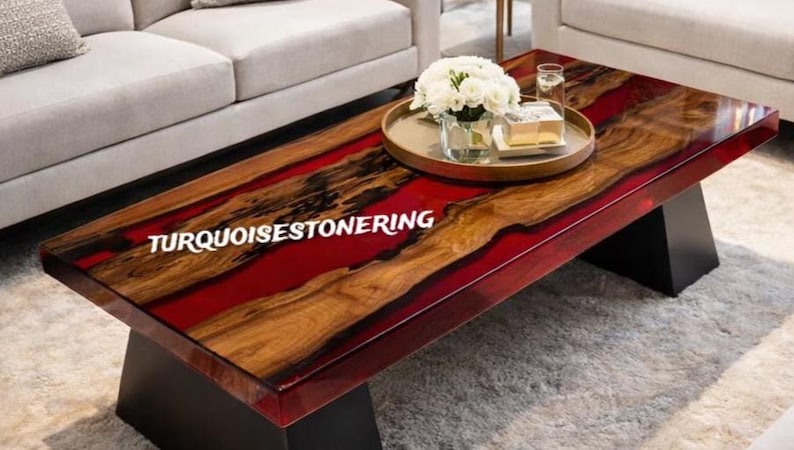 Handmade Red Epoxy Resin River Dining Table Modern Luxury Bar Countertop Elegant Living Room Furniture image 6