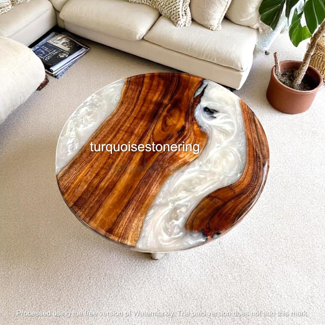 White Epoxy Coffee Table: Handmade Modern Side Table, Living Room Decor ...