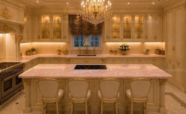 Pink Marble Countertop, Luxury Kitchen Island, Blush Stone Worktop ...
