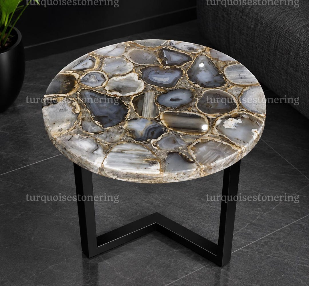 Agate Table Handmade Natural Agate Round Table Top Elegant Office Interior ...