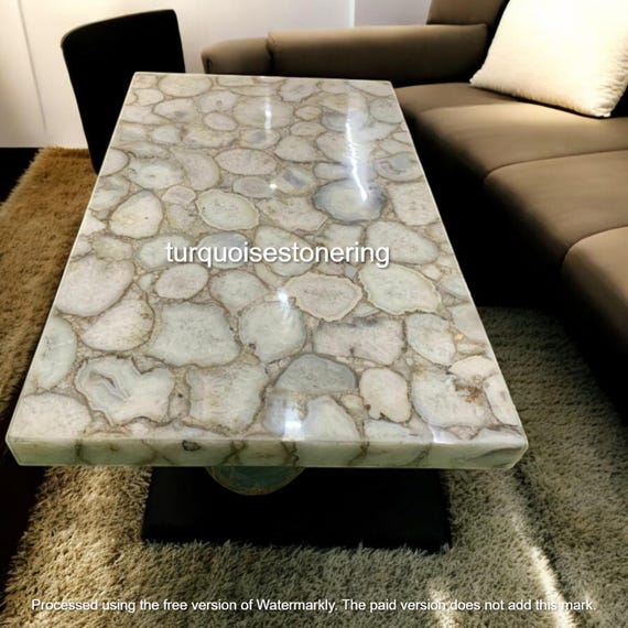 White Agate Stone Table Top Luxury Handmade Conference Desk Modern Hallway Furniture
