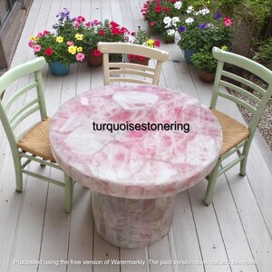 Antique Rose Quartz Round Table Top Natural Gemstone Centerpiece Quartz Desk Handmade Coffee Table for Home & Garden Decors Arts