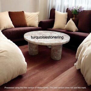 Pink Rose Quartz Round Coffee Table Top for Living Room, Hallway Decor Handmade Modern Garden Furniture Luxury Interior