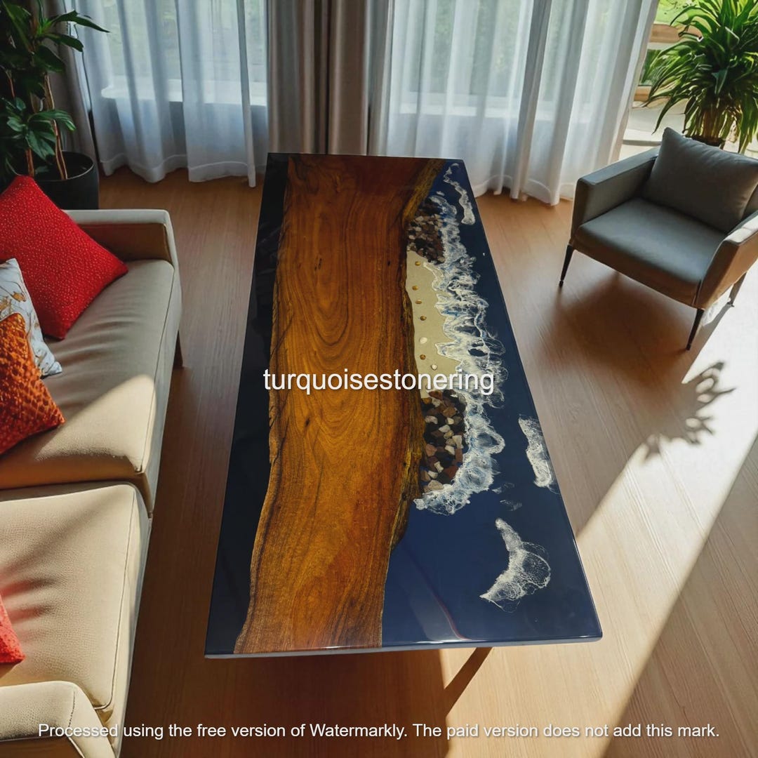 Ocean Wave Blue Epoxy Table Top: Acacia Wood Dining Table or Desk - Etsy