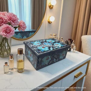 4&quot;x3&quot;x2&quot; Handcrafted Black Marble Jewelry Box with Turquoise Gem Inlay – Rectangle Shape Keepsake Unique Gift Idea