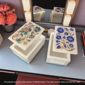 2 pcs Custom Luxury Rectangular Jewelry Box with Inlay Work & Perfect gifting For Birthday, Anniversary, Beautiful Marble Lidded Storage Box