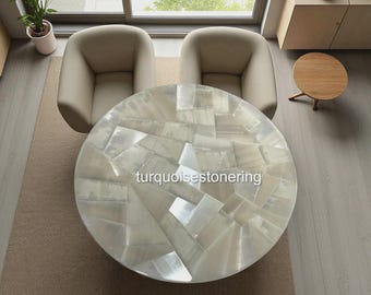 Selenite Crystal Table Top: Handmade Healing Gemstone Furniture