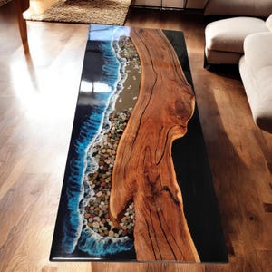 Maß Epoxy Tischplatte, Esstisch, Tisch in der Mitte, Live Edge Akazienholz Flusstisch, Handgemachte Kunst, Dekoratives im Freien