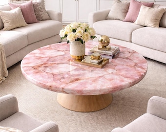 Mesa de centro redonda de ónix rosa para comedor, lujosa y moderna para pasillo.