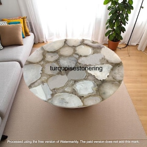 White Agate Coffee Center Table Natural Gemstone Console Bar Desk Unique Bedside Furniture Home Interior & Cafeteria Decor