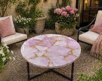Rose Quartz Coffee Table Top Crystal Healing Living Room Decor Elegant Garden Table Modern Bedroom Furniture