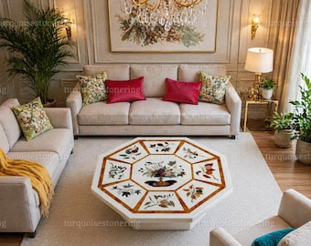 Handmade Marble Inlay Table Pietra Dura Gemstone Art Furniture