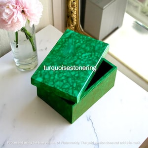 6&quot;x4&quot;x3&quot; Natural Green Malachite Gemstone Box, Modern Crystal Rectangle Jewelry Storage Box, Handmade Arts Decorative Gift for Her