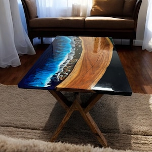 Oceaan epoxy eettafel, middelste tafel, rivier epoxy tafel, acaciahouten console bar, aanrecht keukenplaat handgemaakte meubeldeco