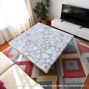White Agate Stone Top Center Coffee Table Mid Century Modern Crystal Bedside Furniture Handmade Kitchen Slab & Countertop Bistro Table
