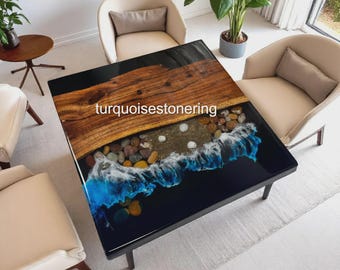 Ocean Wave-koffietafelblad epoxyhars: acaciahout, modern interieur