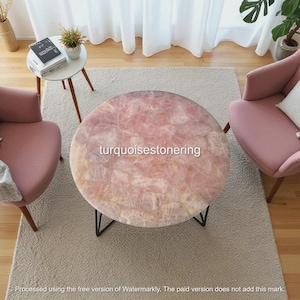 Round Handmade Rose Quartz Coffee Table Top Natural Pink Gemstone Living Room & Hallway Furniture Modern Arts Garden Decor Interior