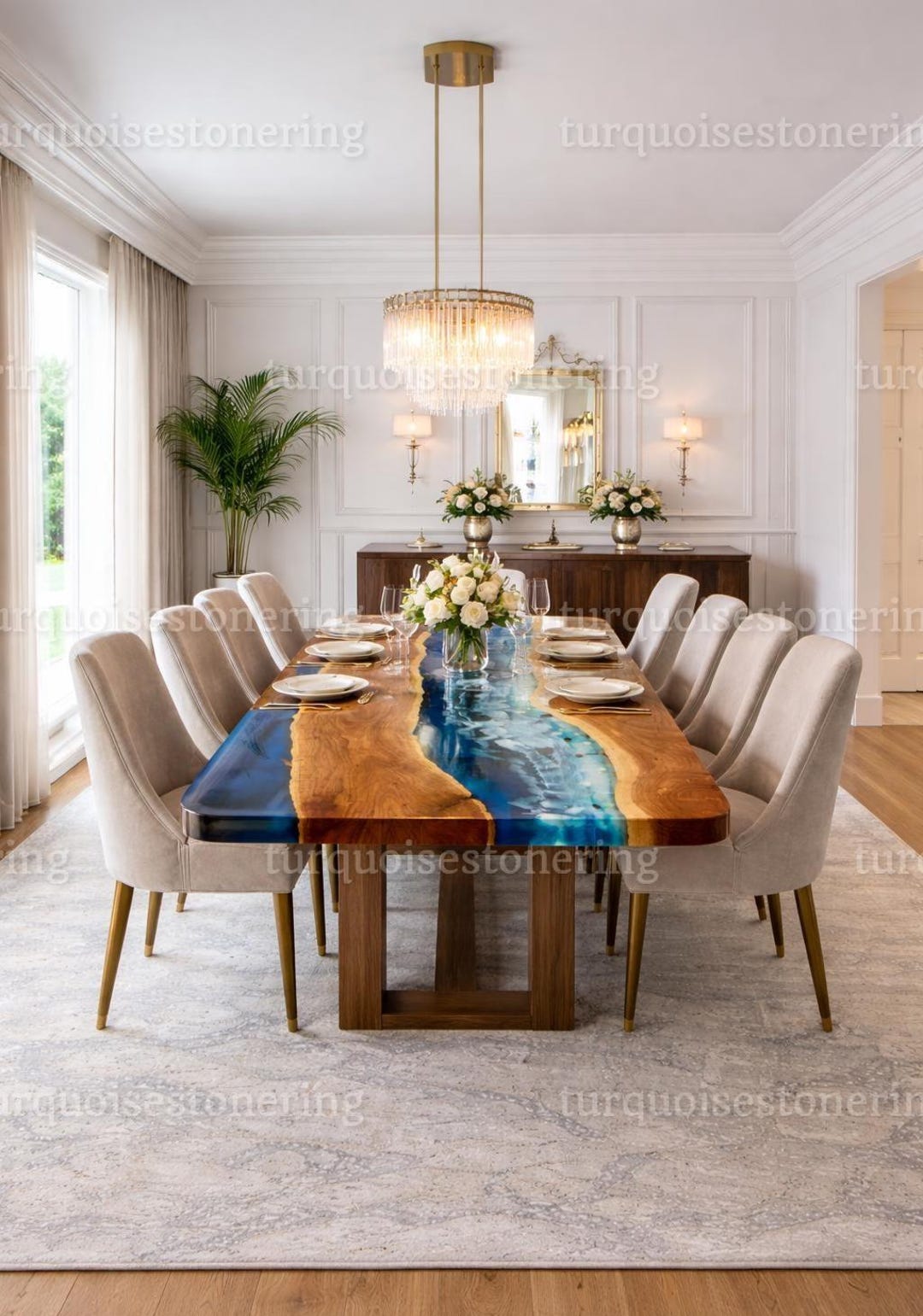 Ocean Wave Epoxy Resin Dining Table Natural Wood Custom Desk - Etsy