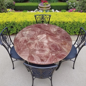 Pink Rose Quartz Table, Handmade  Modern Coffee Top, Healing Stone Luxury Furniture for Home & Garden Decors