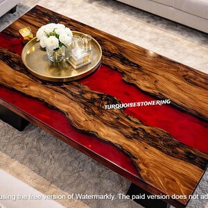 Handmade Red Epoxy Resin River Dining Table Modern Luxury Bar Countertop Elegant Living Room Furniture image 3