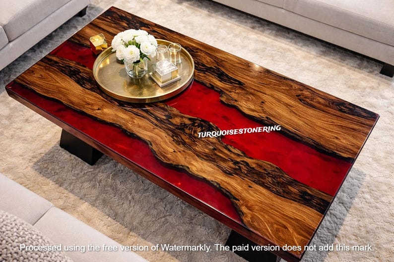 Handmade Red Epoxy Resin River Dining Table Modern Luxury Bar Countertop Elegant Living Room Furniture image 3