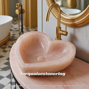 Heart Shaped Rose Quartz Sink – Natural Crystal Bathroom Vessel Basin, Luxury Pink Gemstone Wash Basin,  Handmade Modern Vanity Sink