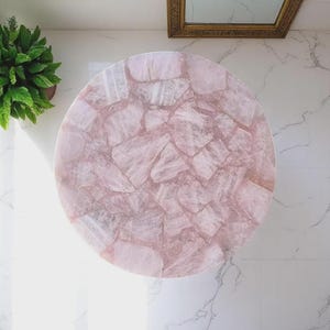 Pink Rose Quartz Table, Handmade  Modern Coffee Top, Healing Stone Luxury Furniture for Home & Garden Decors