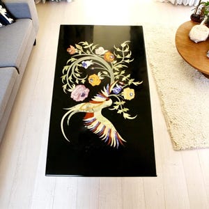 Unique Marble Inlay Table Top Bird Design Semi Precious Gemstone Marquetry Art Sofa Centerpiece Dining Table Handcrafted Patio Decor