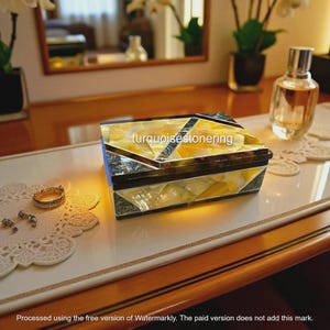 6&quot;x4&quot;x3&quot; Rectangle Yellow Mother Of Pearl Gemstone Jewelry Storage Box Handmade Marble Decorative Modern Box Gift for Girls