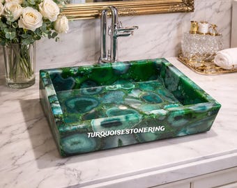 Handmade Green Agate Stone Wash Basin Custom Bathroom Sink