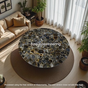 Tablero de mesa de ágata negra de lujo: losa de mesa de centro redonda de piedra preciosa hecha a mano, centro de mesa de piedra de cristal natural, muebles de ágata personalizados, regalos.