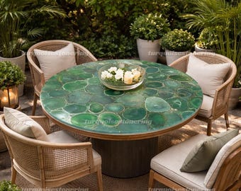 Green Agate Coffee Table Top Handmade Living Room Decor