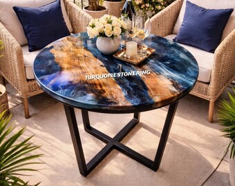 Ronde oceaangolven epoxyhars salontafel handgemaakte luxe houten tafel modern balkon interieur