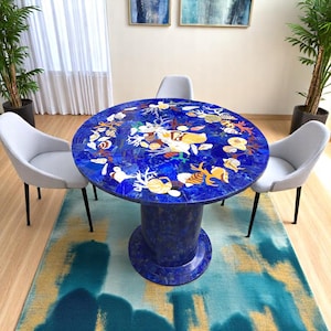 Luxury Round Lapis Lazuli Stone Handmade Coffee, Center Table Top Elegant Modern Arts Table for Indoor & Outdoor Decors