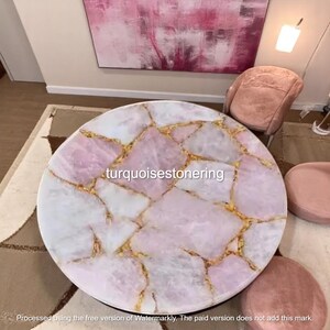 Round Rose Quartz Coffee Table Top Crystal Healing Gemstone Luxury Living Room Furniture & Garden Decorative Interior
