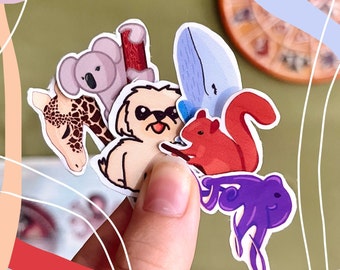 Dierenstickerset || Dieren|| waterdicht || koala, giraffe, hond, eekhoorn, octopus en walvis || goedkoop