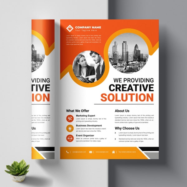 Corporate Business Service Flyer Template Design With Orange Color | Instant Download Flyer Template