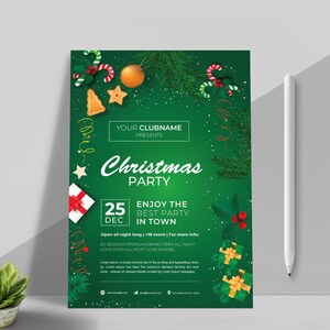Plantilla de folleto de fiesta de Navidad Diseño de color verde